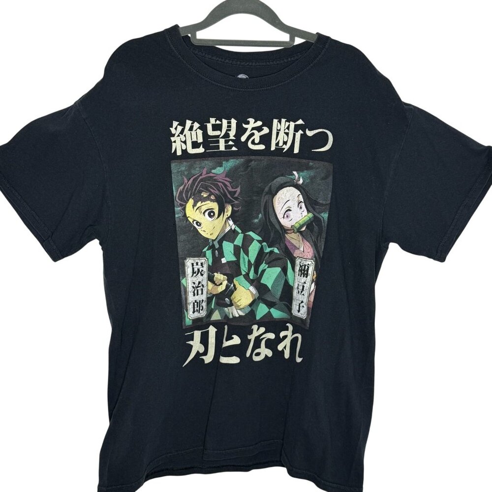 Demon Slayer Anime Graphic T-Shirt Size L Black 100% Cotton Kimetsu No Yaiba